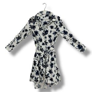Osman Yousefzada Suzie Shirt Dress Abstract Floral Bow Waist Cotton Size 12